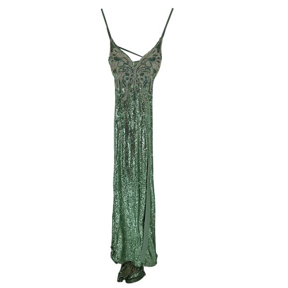 Dear Moon Green Sequined Pink Butterfly Lace Hoco Prom Formal Dress Sz 0 - Picture 1 of 6